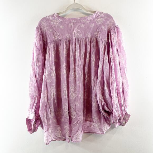 Pilcro Anthropologie The Sidney Batwing Button Up Cotton Blouse Top Pink Large - Picture 8 of 9